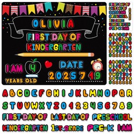 PETCEE First Day of School Sign with DIY Letters Stickers - 11"x14" Interchangeable First Day of Preschool PreK Chalkboard Double Sided 1st Day of Back to School Supplies Gifts for Kids Son Daughter