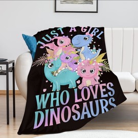 Just A Girl Who Loves Dinosaurs Blanket Cute Dinosaurs Decor Throw Blanket Gifts for Girls Super Warm Soft Plush Lightweight Fleece Flannel Blanket Winter Bedding Blanket for Kids Adults Women 40"x50"