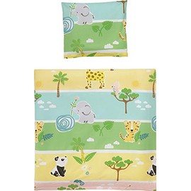 Erwin Müller Children's Bed Linen Set Zoo Animals Renforcé Green/Blue Size 100 x 135 cm (40 x 60 cm) - Smooth Quality, Temperature-Regulating with Practical Zip (Other Sizes)