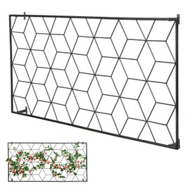 MyGift 4 Foot Geometric Cube Pattern Style Matte Black Metal Wire Garden Trellis, Wall Mounted Large Support Lattice Frame for Climbing Plants and Crawling Vines