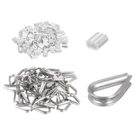 sourcing map Wire Rope Cable Thimble Kit for 2mm Dia Wire Rope, 100Pcs Aluminum Crimping Loop Sleeve and 16Pcs Stainless Steel Thimble Rigging