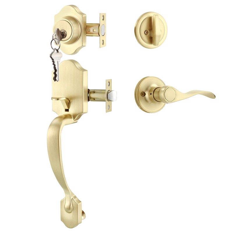 Leydebong Gold Front Door Handle and Deadbolt Set, Classic Front