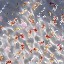 1 Sheets 5D Goldfish Nail Stickers for Nail Art Self Adhesive Embossed Lotus Flower Nail Art Stickers Shell Light Koi Design Nail Decals Nails Supplies for Women Girl DIY Nail Decoration