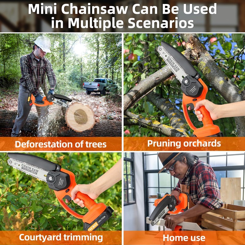 6-Inch Mini Cordless Chainsaw, Battery Powered Hand Held Electric Saw,