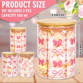 FYSUIMU 3Pcs Pink Bow Glass Storage Jars Assorted Trendy Bow Knot Clear Canisters Set with Airtight Lid for Wedding Home Kitchen Countertop Decor