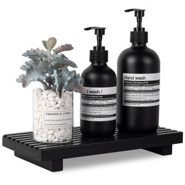 zoocatia Bathroom Tray Pedestal Stand Farmhouse Kitchen Decor Wood Riser Display Soap Holder for Sink, Counter, Vanity, Black 11" * 5.5"