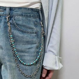 TACBSP Punk Layered Pants Chain for Men Layered Silver Coin Beaded Wallet Chain Goth Hip Hop Jean Pocket Chains Punk Wallet Pocket Accessories for Women and Men (Black)