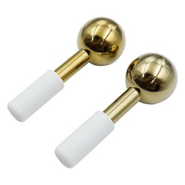 ieron 2 Pieces Ice Massage Balls, Stainless Steel Baseball Gua Sha Face Tool and Freezer Stick, Cooling Roller for Dark Circles, Puffiness and Lymphatic Drainage (Gold)