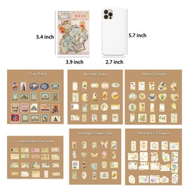 SIXWOLF 240 Pieces Vintage Stamp Stickers Aesthetic Mayfly Stickers for Scrapbooking, Aesthetic Stickers for Scrapbooking, Journaling Supplies, DIY Crafts for Kids, Bullet Journaling (Retro Stickers)