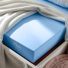 Aspire Homeware Double Fitted Sheet - 25 cm Deep Hotel Quality (Light Blue) Bed Sheets - Soft & Breathable Fitted Bed Sheets Double - Anti-Wrinkle Easy Care Fitted Sheets