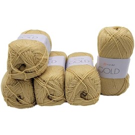 5 x 100 g Ilkadim Export Gold Glitzerwolle, Effektwolle einfarbig, 500 Gramm Metallic - Wolle uni (beige 9379)