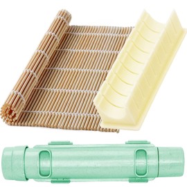 Sushi Making Kit with Bamboo Sushi Mat, Sushi Cutting Mold & Sushi Bazooka, Better Than Single Sushi Mats or Molds, Food-Grade, Beginner Friendly Sushi Maker Set for Perfect Homemade Maki Rolls