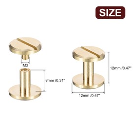 sourcing map 25Pack Brass Chicago Screws, 8x12mm Flat Head Screw Back Binding Post Nail Stud Rivets for DIY Leather Craft Belt Strap, Brass Tone