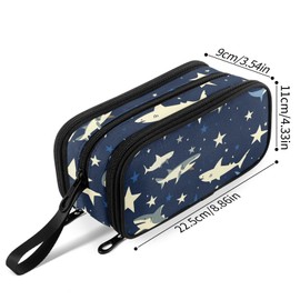 Fustylead Hand Draw Sharks and Stars Print Design Pencil Pen Case Stationery Bag 3 Compartments School College Office Organizer Cosmetics Bag