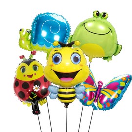 5PCS Insect Animal Balloons Set Frog Snail Bee Ladybug Butterfly Mylar Balloons Decorations for Boys Girls Garden Insect Animals Theme Party