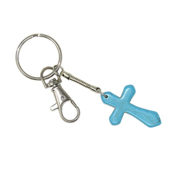 Jeannieparnell 595 - Turquoise Howlite Cross Keyring Gift for Protection
