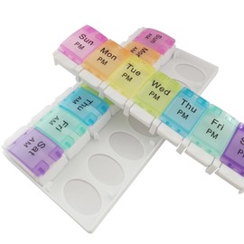 DSYSC Pill Boxes 7 Day 2 Times a Day with Opening Push Button, 7 Day Pill Box Organiser, Weekly Tablet Organiser Boxes 7 Day AM and PM, Medication Organizer Case for Vitamins (Rainbow)