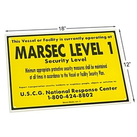 "MTSA-MARSEC Level 1, 2, & 3 Sign Pack” Multi-Color Set Printed on Tough Polyethylene, Yellow and Black, Orange and Black, and Red, Black, and White, Set of 3