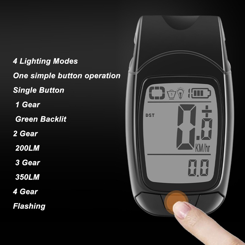Bike Computer IP64 Waterproof Large LCD Backlit Display Cycling Speedometer