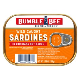 Bumble Bee Sardines in Louisiana Hot Sauce, 3.75 oz Tin - Wild Caught, Gluten Free, Keto, Kosher