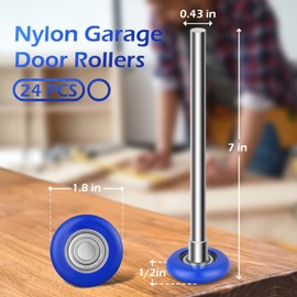 Treela 24 Pcs Blue Nylon Garage Door Rollers Set, 1.8" Garage Door Replacement Wheels for 2" Track 7" Extended Stem Quiet Durable High Load 6200ZZ Double Seal Precision Performance Ball Bearings Parts