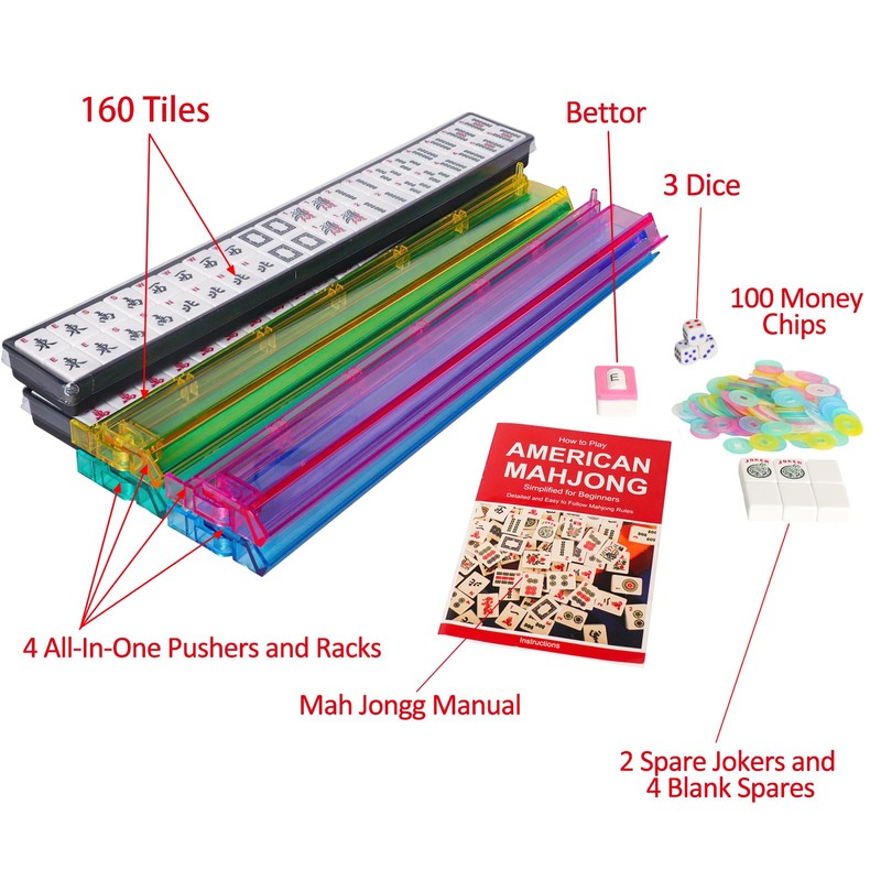 American Mahjong Set, Mahjong Game Set, 166 Tiles with Blue