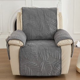 vctops Palm Leaves Velvet Plush Quilted Recliner Chair Cover Anti-Slip Super Soft Furniture Protector with Elastic Straps for Kids, Dogs, Pets, Dark Grey