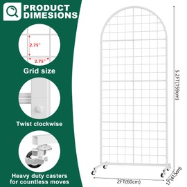 Asee'm Grid Wall Panels Display Stand 2' x 5.2' FT White Movable Wire Grid Wall Display Rack Heavy Floorstanding Detachable Girdwall Panel with T-Base for Craft Show Rack, Retail Displays 1PCS