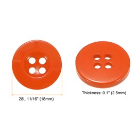 HARFINGTON 10pcs 28L Sewing Buttons 11/16"(18mm) Resin Round Flat 4-Hole Craft Replacement Buttons for Sewing Shirt Clothing and DIY, Orange