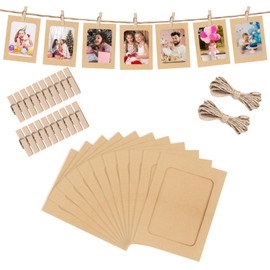 YQWIN 50Pcs Paper Photo Frames 4x6 Inch Kraft Paper Picture Frames Photo Banner Hanging Photo Display with Clips and String Birthday Photo Banner DIY Photo Display Paper Photo Garland for Home Office