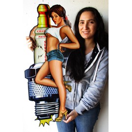 American Collectibles Spark Plug/Pin-Up Plasma Cut Metal Sign 38" by 18"
