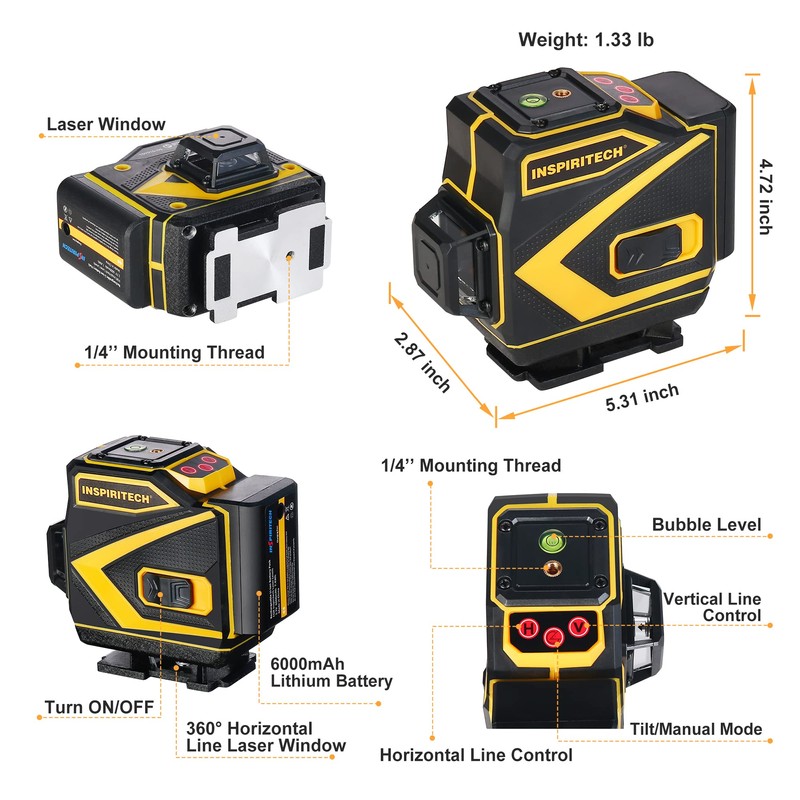 INSPIRITECH Floor Laser Level Self Leveling,3x360 Horizontal Vertical Cross Line
