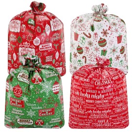 JOYIN 8 Jumbo Christmas Giant Goody Gift Bags 44” X 36” with Gift Tags for Holiday Treats, Oversize Xmas Gifts, Heavy Duty Party Favor Supplies, Large Goodie Bags