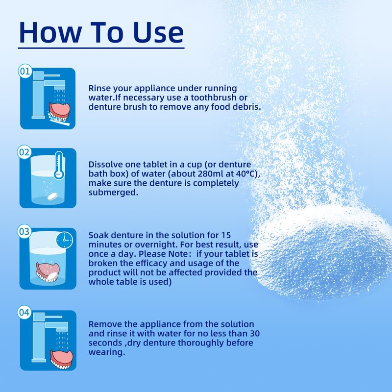 Denture Cleaning Tablets - 120 Retainer Cleaner Tablets, Removes Odors