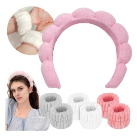 Kit 7pzs Diademas Para Maquillaje Y Muñequeras Skincare Spa