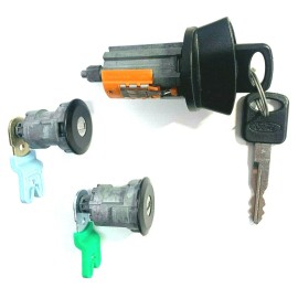 Cilindro de bloqueo de interruptor de encendido Ford + par de cilindros de bloque de puerta NEGRO con 2 llaves con logotipo