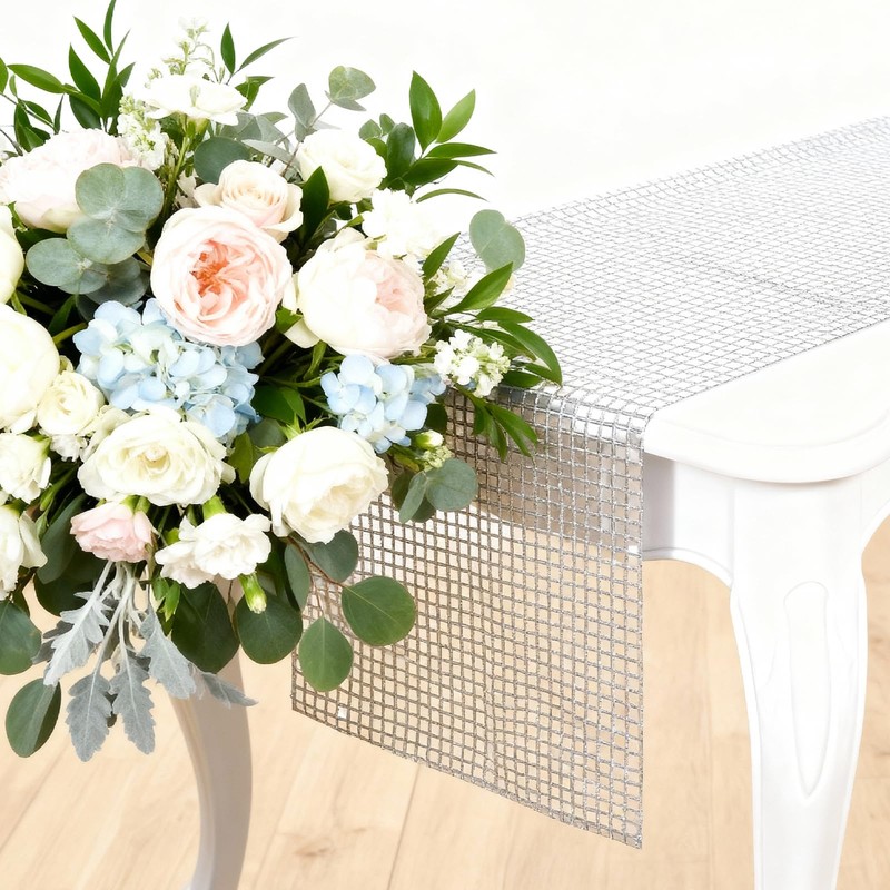 NALVXIN 12" x 72", 4 PCS, Silver Glitter Disco Table