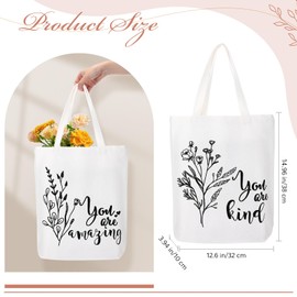 Sanwuta 2 Pcs Canvas Bags Inspirational Tote with Zipper Thank You Gift Bags for Women Teacher(Twig Style,15" X 13")