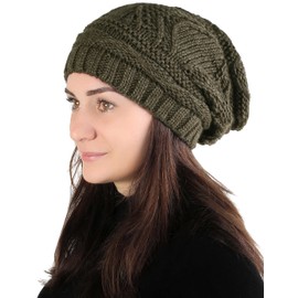 Lilax Knit Slouchy Oversized Soft Warm Winter Beanie Hat Dark Olive