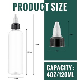 Irenare 200 Pcs 4 oz Plastic Squeeze Bottles Bulk Boston Dispensing Empty Hair Oil Bottles with 20/410 Twist Top Cap for Essential Oils, Hair Applicator, Liquids, Condiment Dispenser