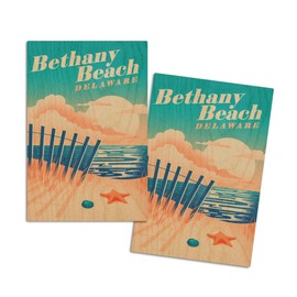 Bethany Beach, Delaware, Glowing Shore, Beach Scene (4x6 Birch Wood Postcards, 2-Pack Stationary, Rustic Home Wall Decor)
