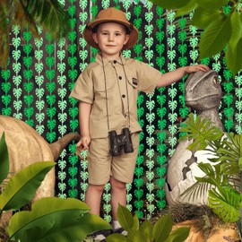 DTOFOOT 3 Pcs Jungle Tropical Monstera Leaf Shape Foil Curtain, Safari Hawaiian Theme Party Decorations, Baby Shower Zoo Animal Birthday Party Supplies Favors Leaves Room Decor 3x7 ft