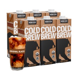 Wandering Bear Straight Black Organic Cold Brew Coffee - Extra Strong, Bold, Smooth, Unsweetened, Shelf-Stable, Ready to Drink, 100% Organic Iced Cold Brewed Coffee Drink - 32 fl oz, 6 pack