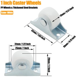 Cjueiom 12pcs 25mm / 1 Inch Caster Wheels White Trolley Wheels, Rigid Fixed Non Swivel Casters with Metal Top Plate, Fixed Castor Wheels Small Furniture Replacement Wheels for Drawer Equipment
