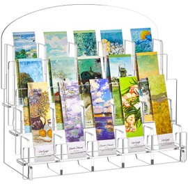 Yuntau Acrylic Bookmark Display, 0.2" Thick Acrylic Adjustable 2.2'' Stand, Portable Sticker Holder, Curved Pockets Greeting Card Display for Business Vendor, Retail Store Shop(detachable, 15 Pockets)