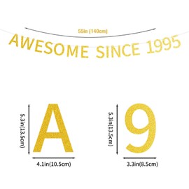 Awesome Since 1995 Pre-strung Gold Glittery 29th Birthday Banner 29 Twenty Nine Years Old Birthday Party Decorations for Men Women