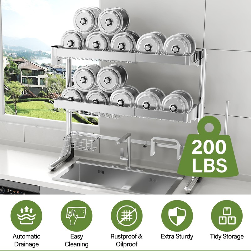CUISIBOT Over The Sink Dish Drainer Drying Rack 3 Tier,