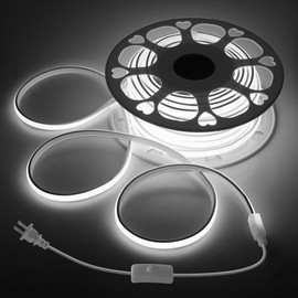 Samsion LED Strip Lights 100FT Plug in with Switch AC 110V One Roll COB LED Rope Lights 6000K Daylight White High Density 288Leds/M Extra Long COB LED Lights Outdoor Waterproof for Patio Decor