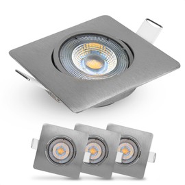 EMOS EMOS LED Einbaustrahler 230V, 5W / 450lm, 50 schwenkbar, warmwei? 3000k | Einbaustrahler LED Spot flach 68mm Lochma? | Set mit 3 Stck LED Spots 230V, eckig (Farbe silber gebrstet)