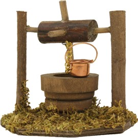 FADEDA Fountain with Gear and Bucket, Height: 8 cm, Hand-Painted, Detailed Nativity Scene Figures, Christmas Table Decoration, Nativity Accessories